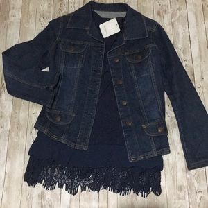 Daisy Fuentes navy fringe tunic tank top